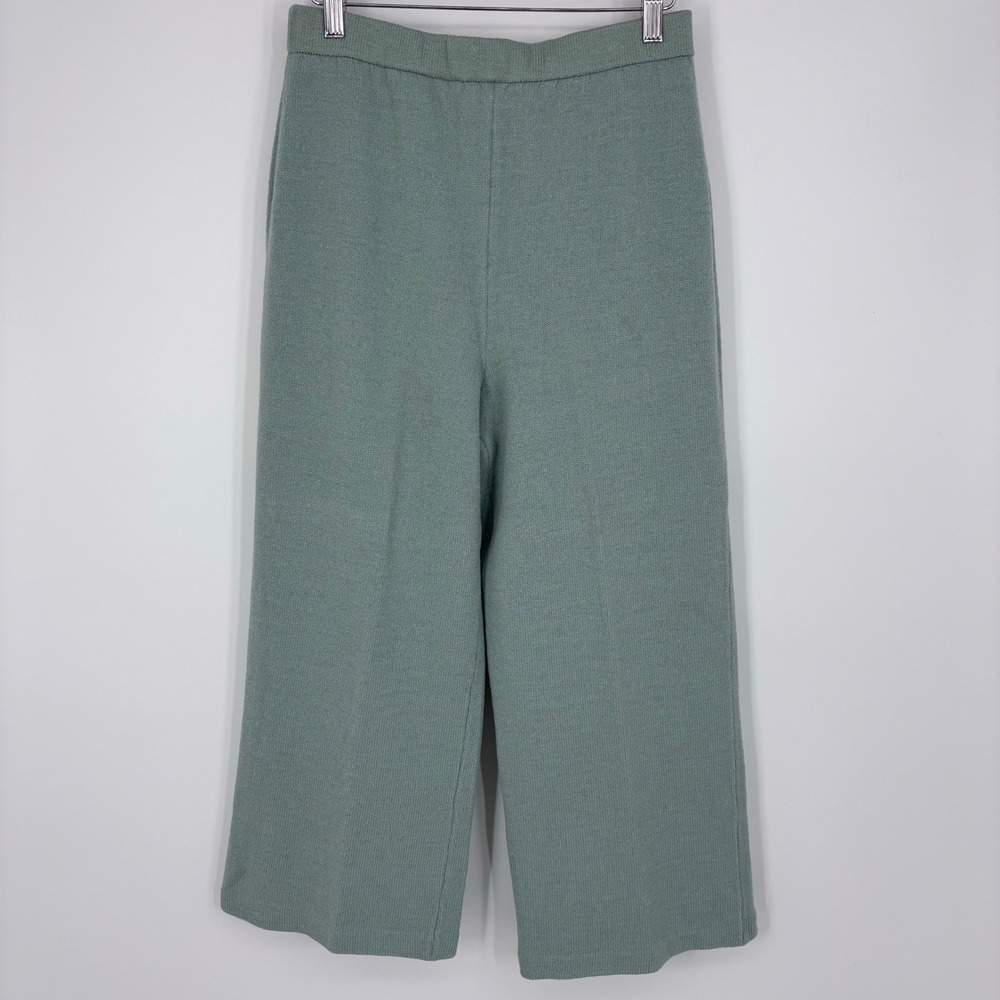 St. John Collection Vintage Santana Knit Wide Leg Crop Pants Women 10 Sage Green